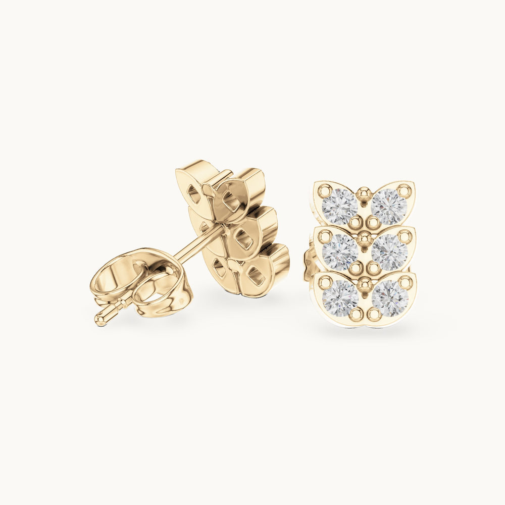 Round lab-grown diamond chevron cluster stud earrings in yellow gold, 0.42 CT TW, view 1