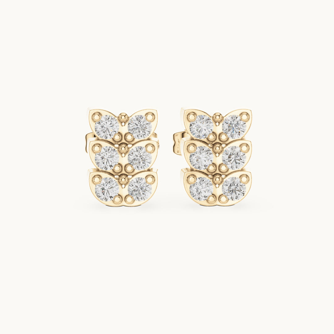 Round lab-grown diamond chevron cluster stud earrings in yellow gold, 0.42 CT TW, view 4