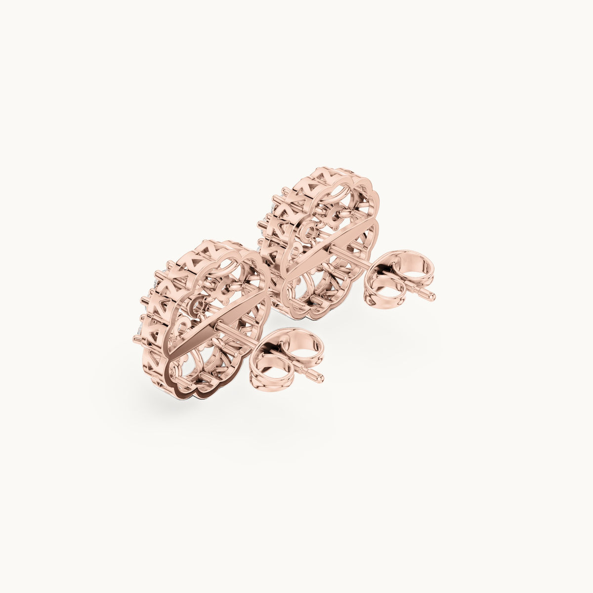 Round lab-grown diamond flower cluster stud earrings in rose gold, 0.91 CT TW, view 2