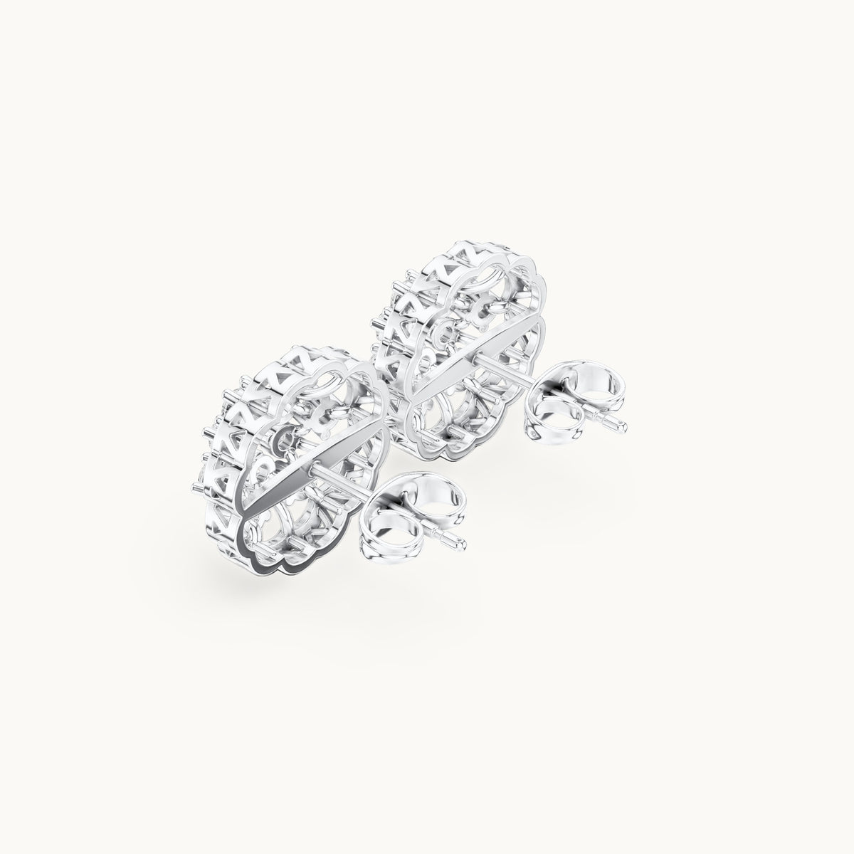 Round lab-grown diamond flower cluster stud earrings in white gold, 0.91 CT TW, view 2