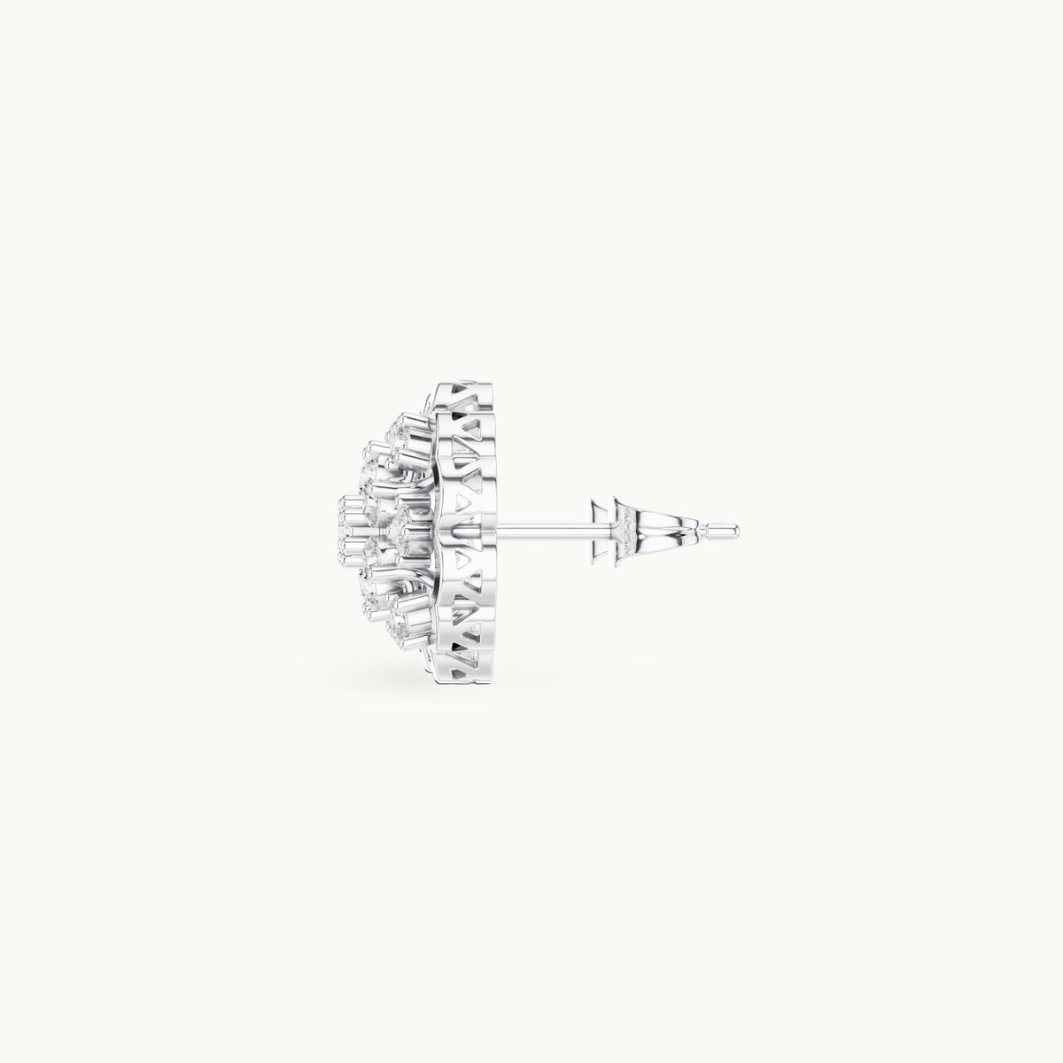 Round lab-grown diamond flower cluster stud earrings in white gold, 0.91 CT TW, view 3