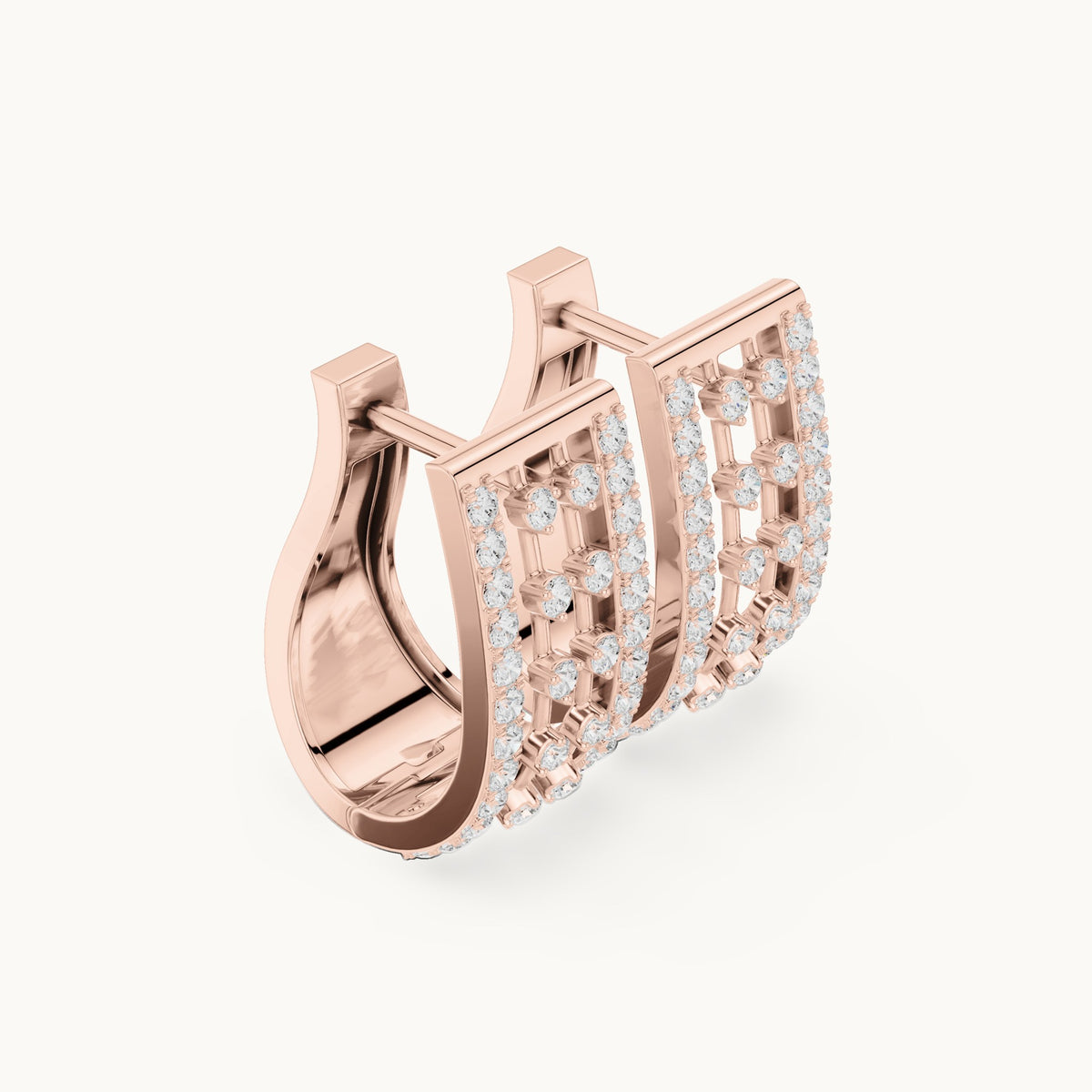 Round lab-grown diamond rectangle frame huggie earrings in rose gold, 0.544 CT TW, view 1