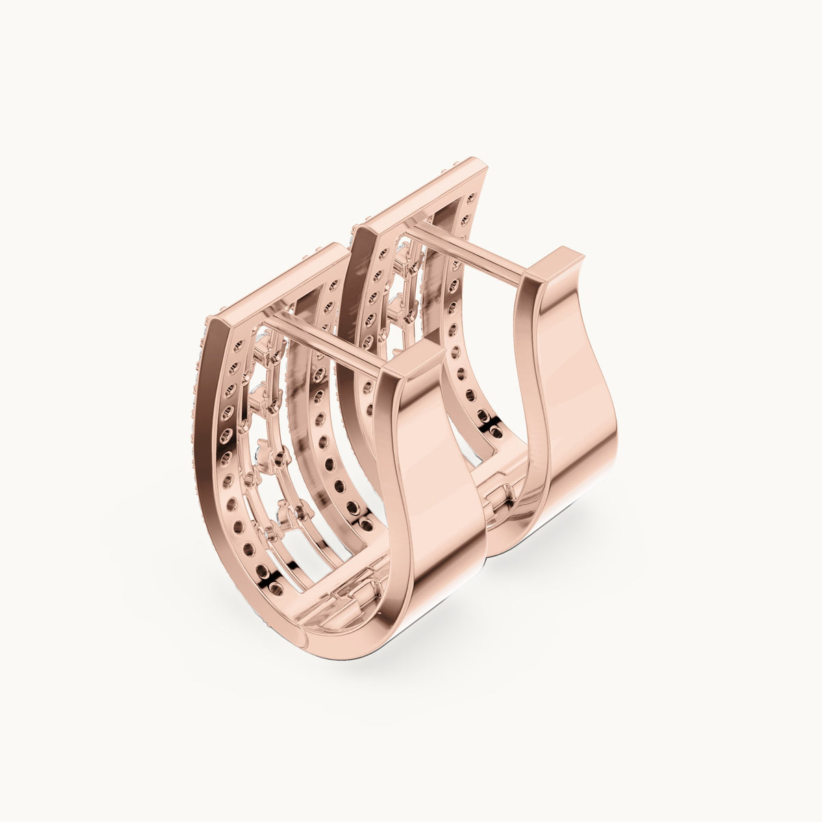 Round lab-grown diamond rectangle frame huggie earrings in rose gold, 0.544 CT TW, view 2
