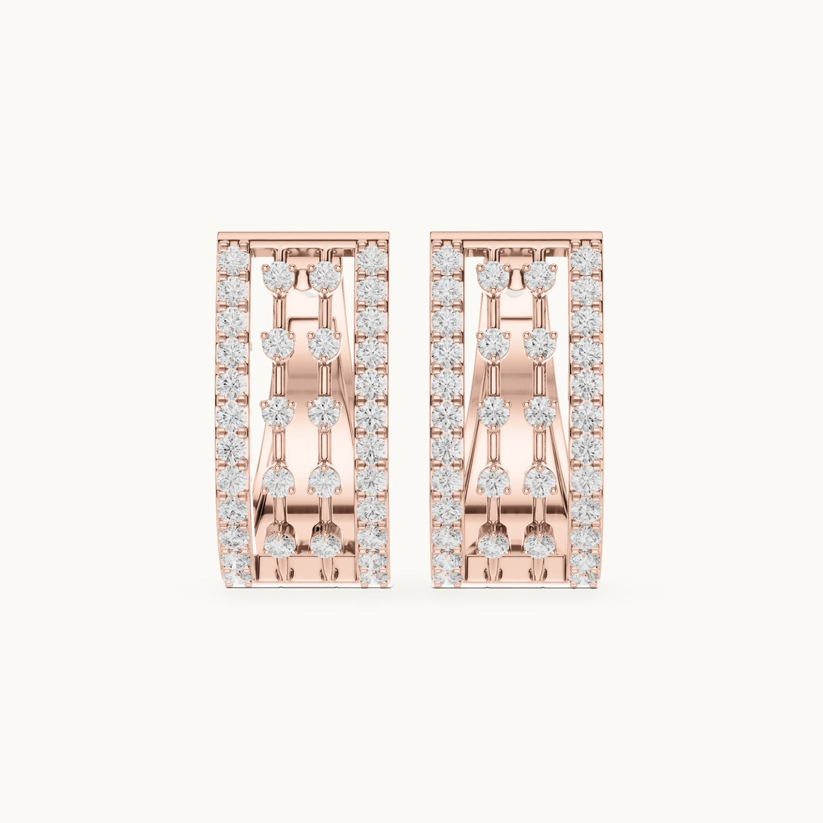 Round lab-grown diamond rectangle frame huggie earrings in rose gold, 0.544 CT TW, view 4