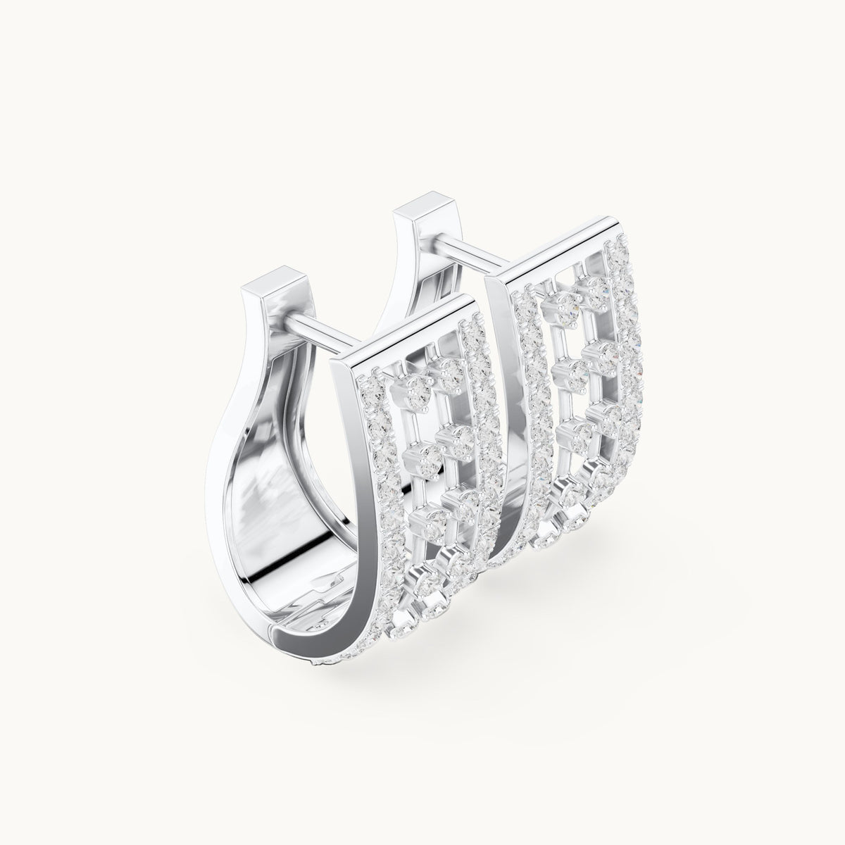 Round lab-grown diamond rectangle frame huggie earrings in white gold, 0.544 CT TW, view 1