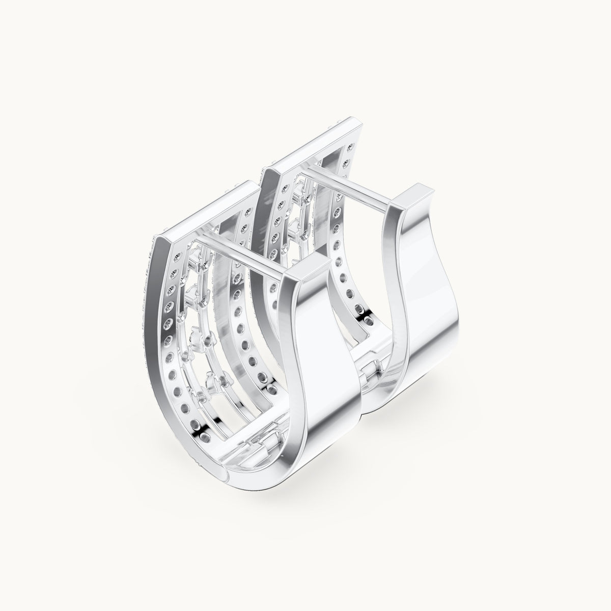 Round lab-grown diamond rectangle frame huggie earrings in white gold, 0.544 CT TW, view 2
