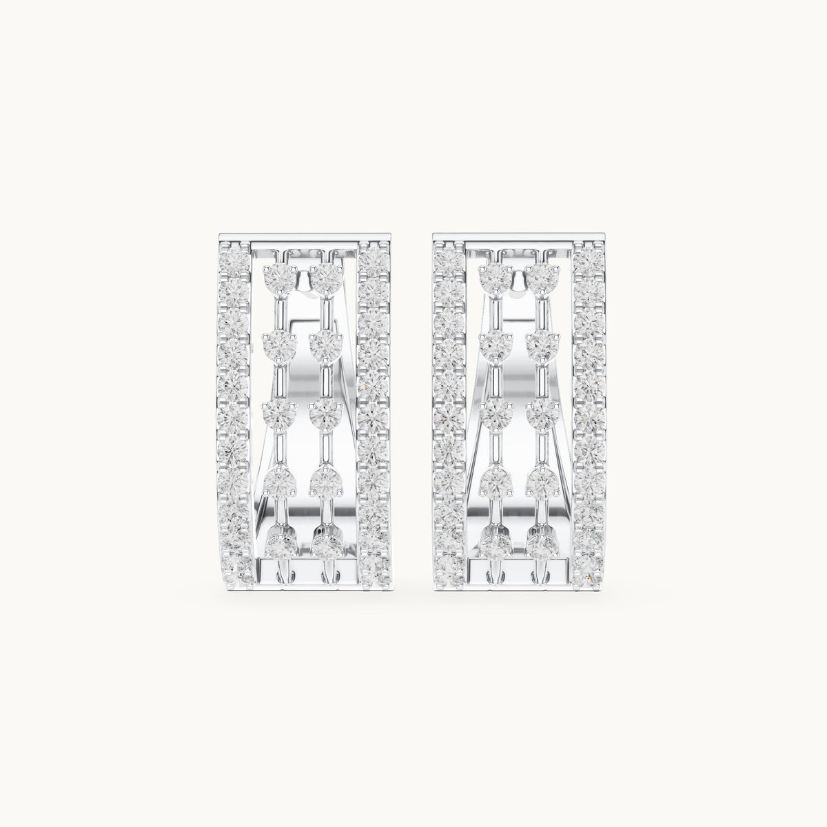 Round lab-grown diamond rectangle frame huggie earrings in white gold, 0.544 CT TW, view 4