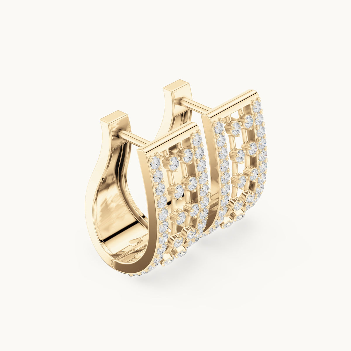 Round lab-grown diamond rectangle frame huggie earrings in yellow gold, 0.544 CT TW, view 1