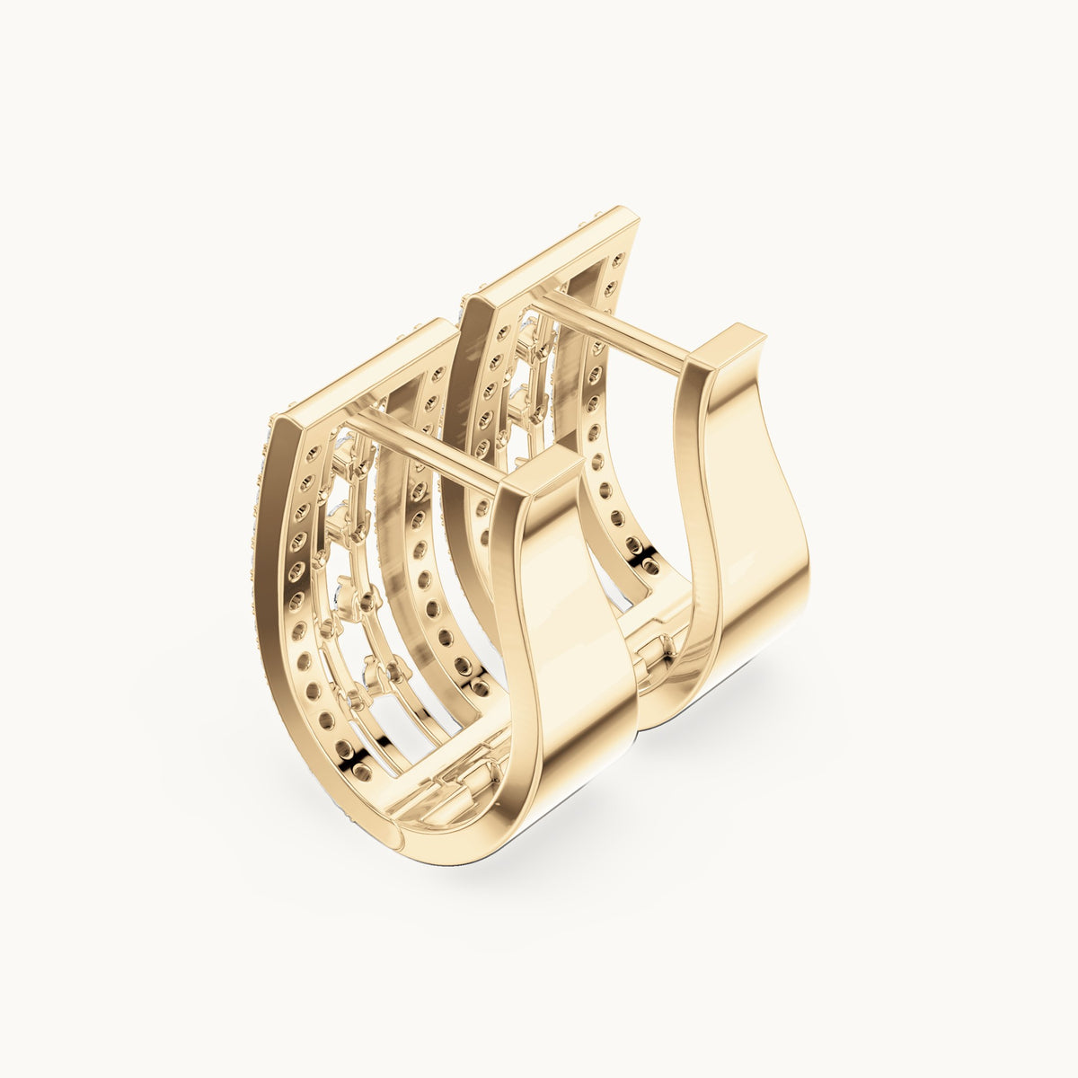 Round lab-grown diamond rectangle frame huggie earrings in yellow gold, 0.544 CT TW, view 2