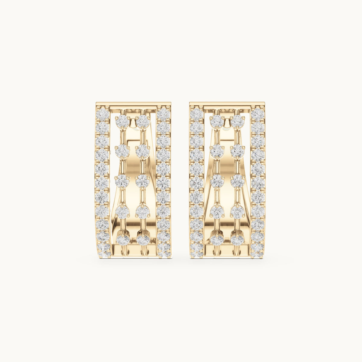 Round lab-grown diamond rectangle frame huggie earrings in yellow gold, 0.544 CT TW, view 4