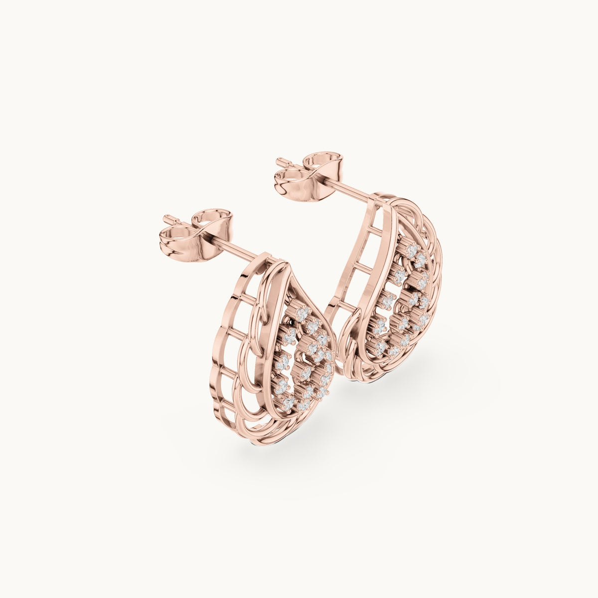 Round lab-grown diamond openwork teardrop stud earrings in rose gold, 0.284 CT TW, view 1