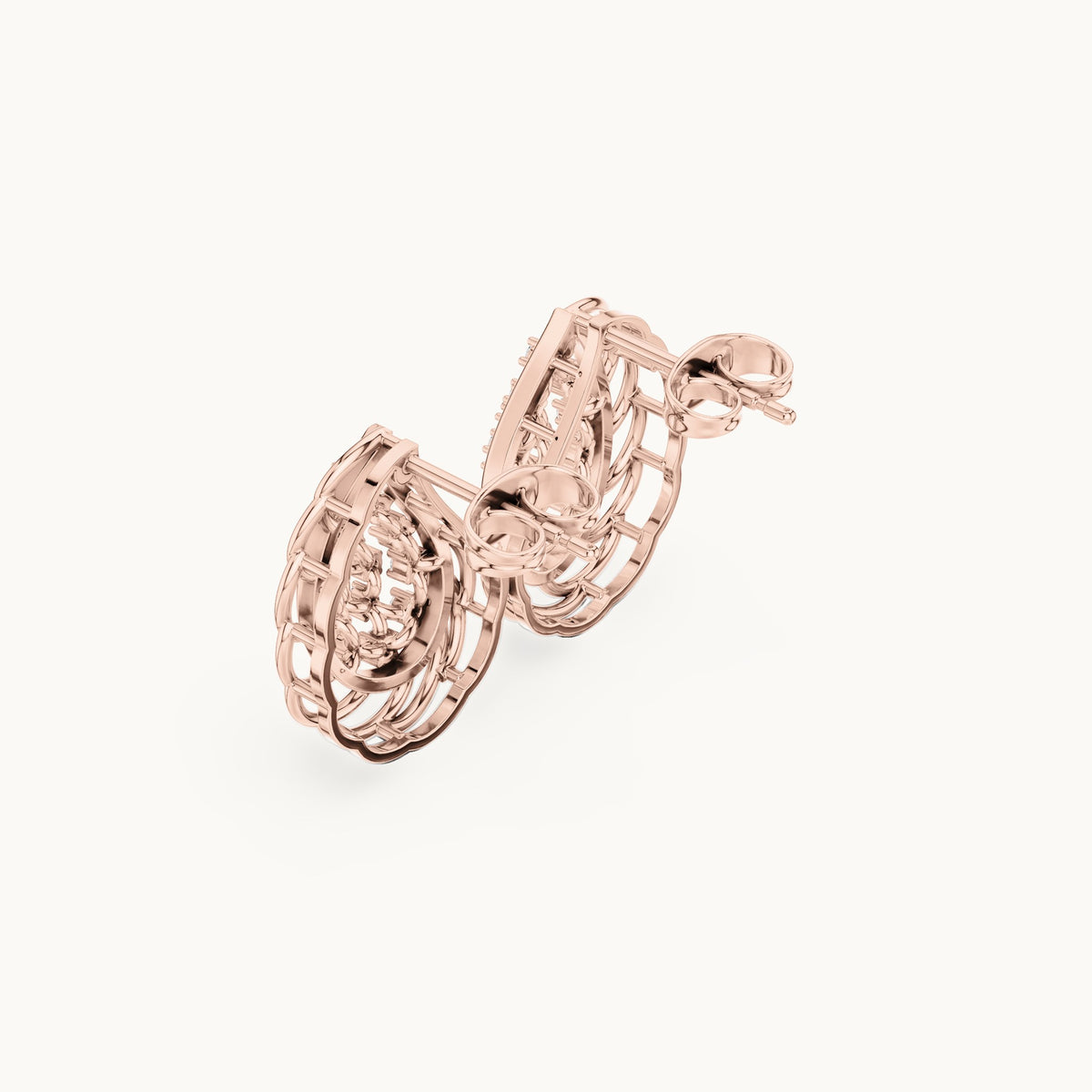 Round lab-grown diamond openwork teardrop stud earrings in rose gold, 0.284 CT TW, view 2