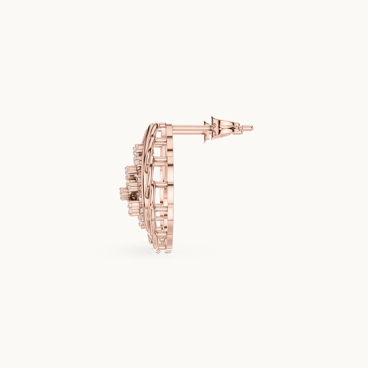 Round lab-grown diamond openwork teardrop stud earrings in rose gold, 0.284 CT TW, view 3