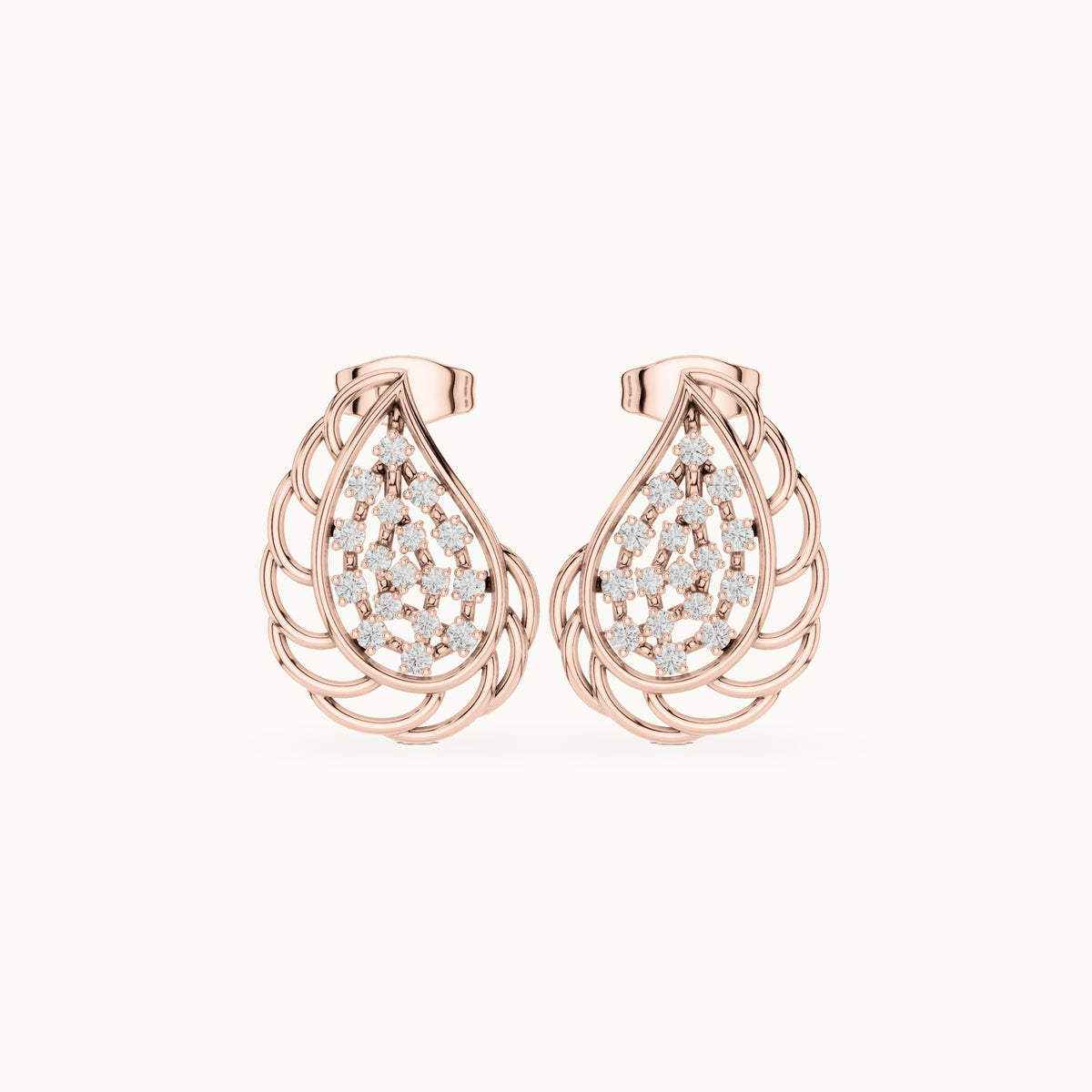 Round lab-grown diamond openwork teardrop stud earrings in rose gold, 0.284 CT TW, view 4