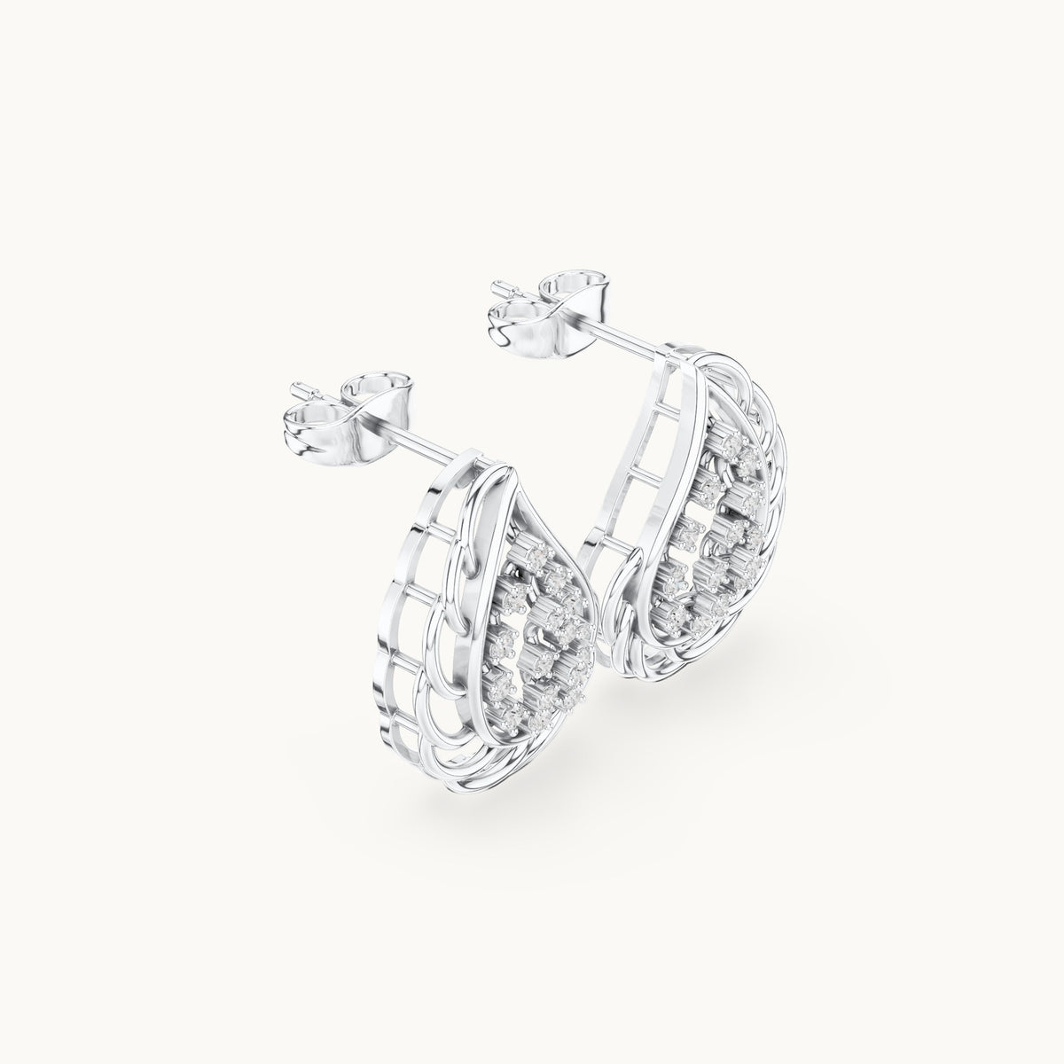 Round lab-grown diamond openwork teardrop stud earrings in white gold, 0.284 CT TW, view 1