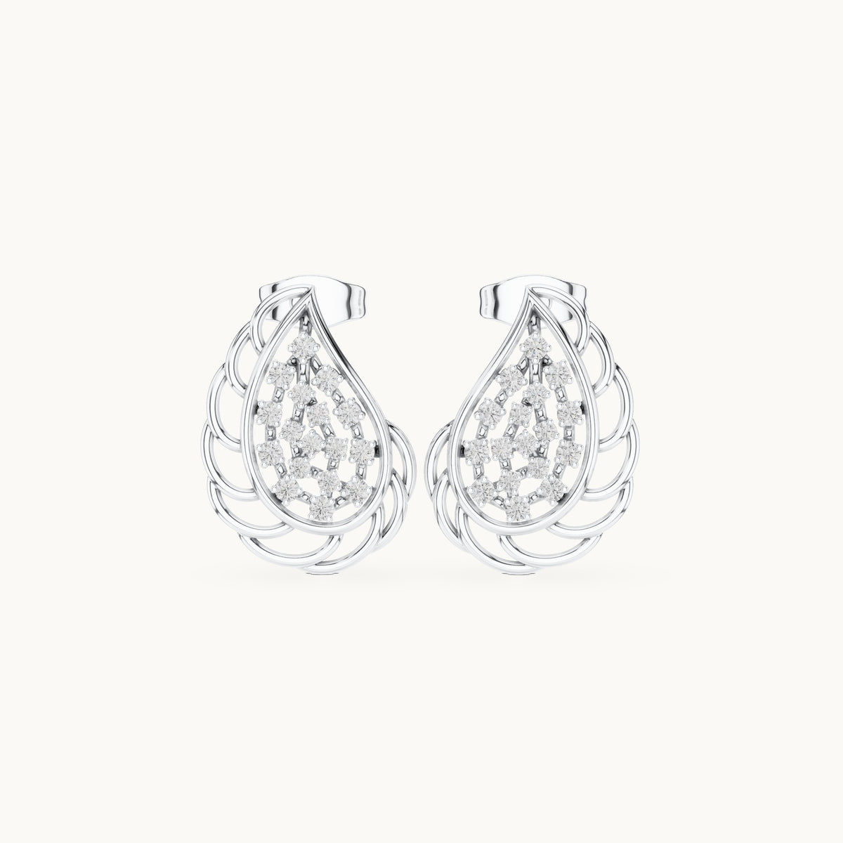 Round lab-grown diamond openwork teardrop stud earrings in white gold, 0.284 CT TW, view 4