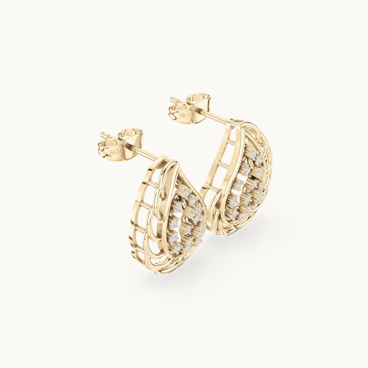 Round lab-grown diamond openwork teardrop stud earrings in yellow gold, 0.284 CT TW, view 1