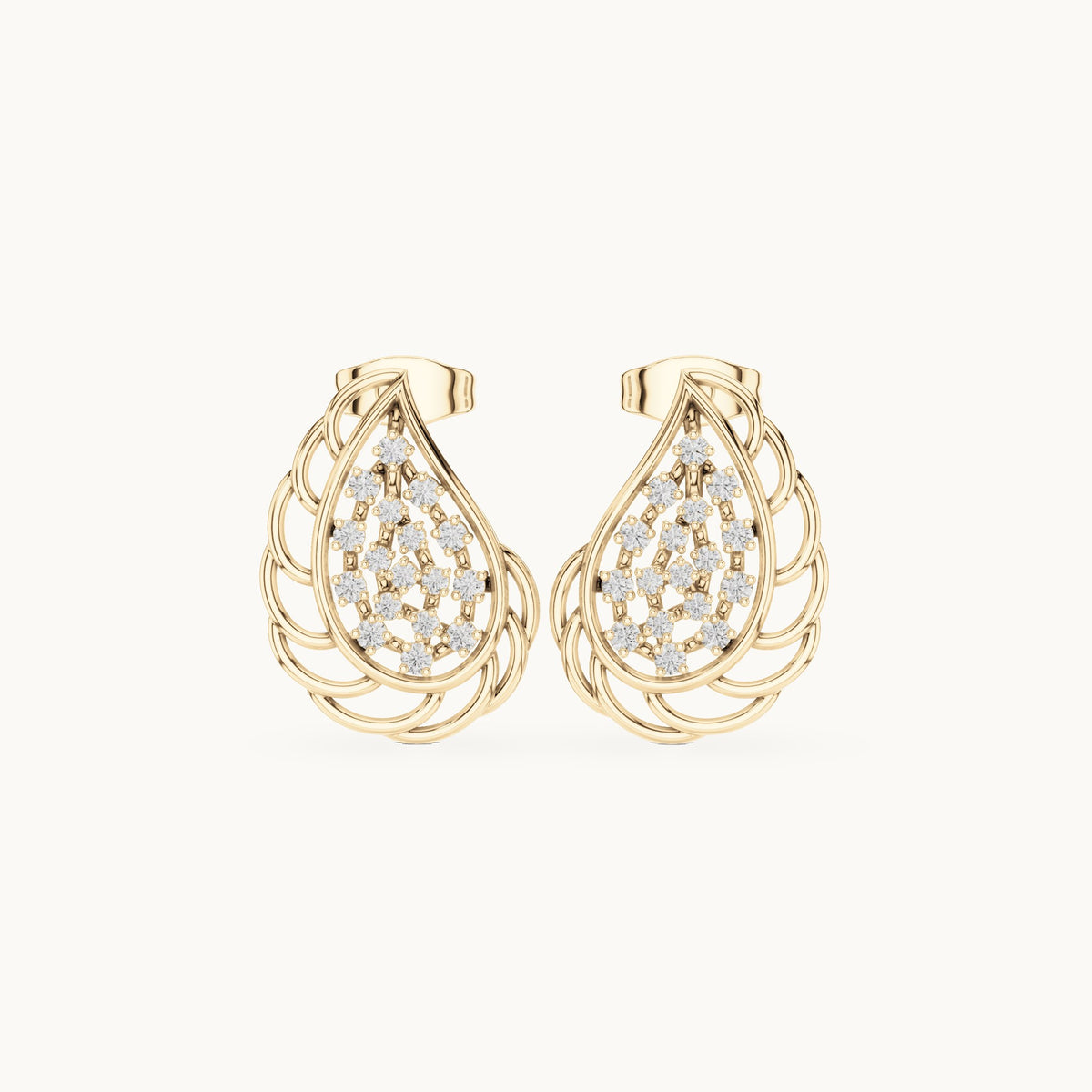 Round lab-grown diamond openwork teardrop stud earrings in yellow gold, 0.284 CT TW, view 4