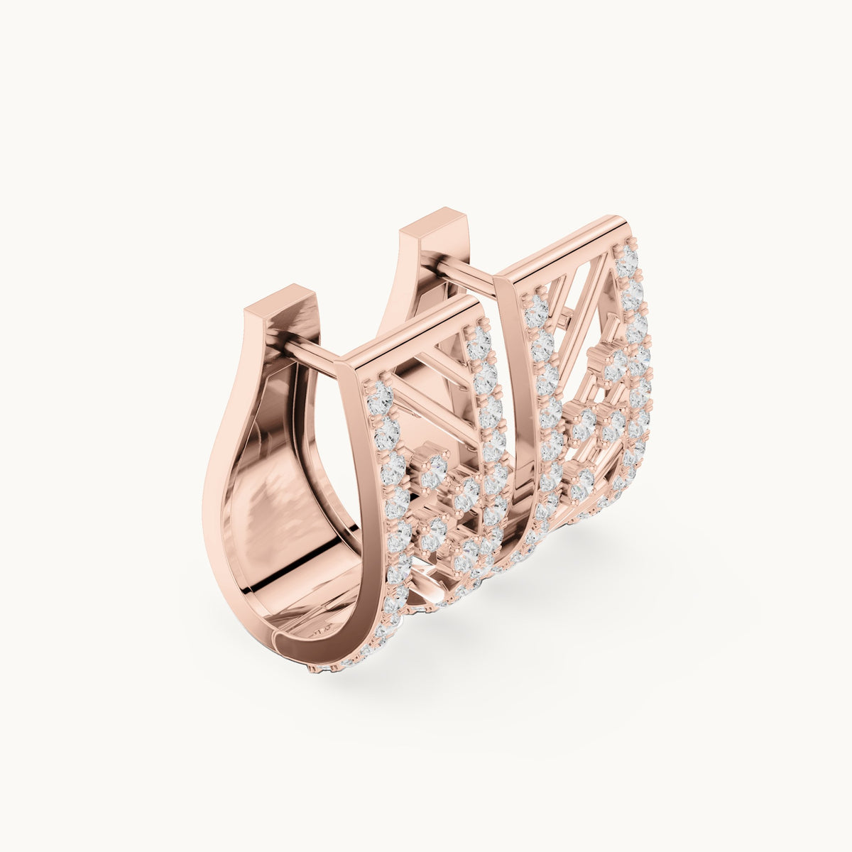 Round lab-grown diamond lattice huggie hoop earrings in rose gold, 0.536 CT TW, view 1