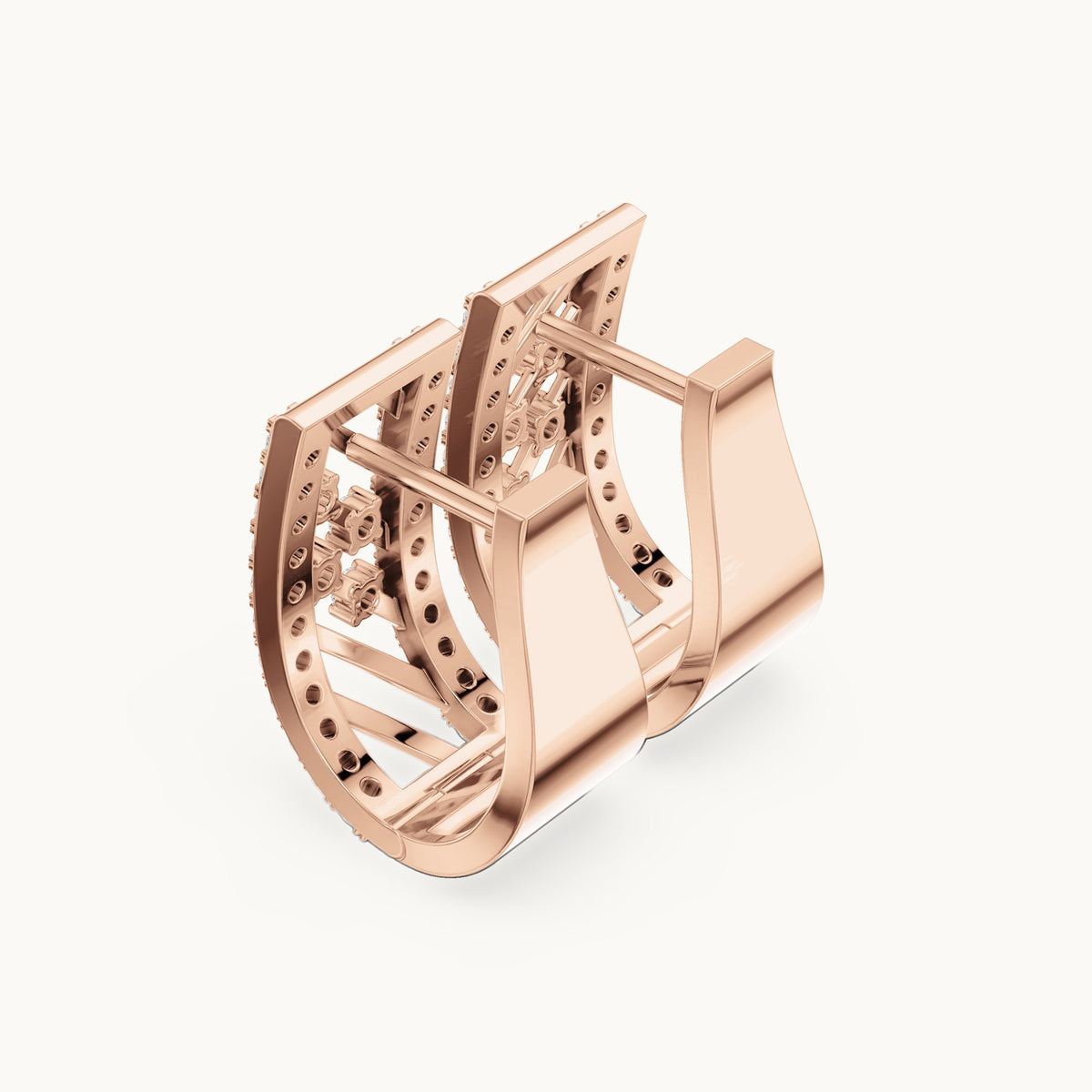 Round lab-grown diamond lattice huggie hoop earrings in rose gold, 0.536 CT TW, view 2