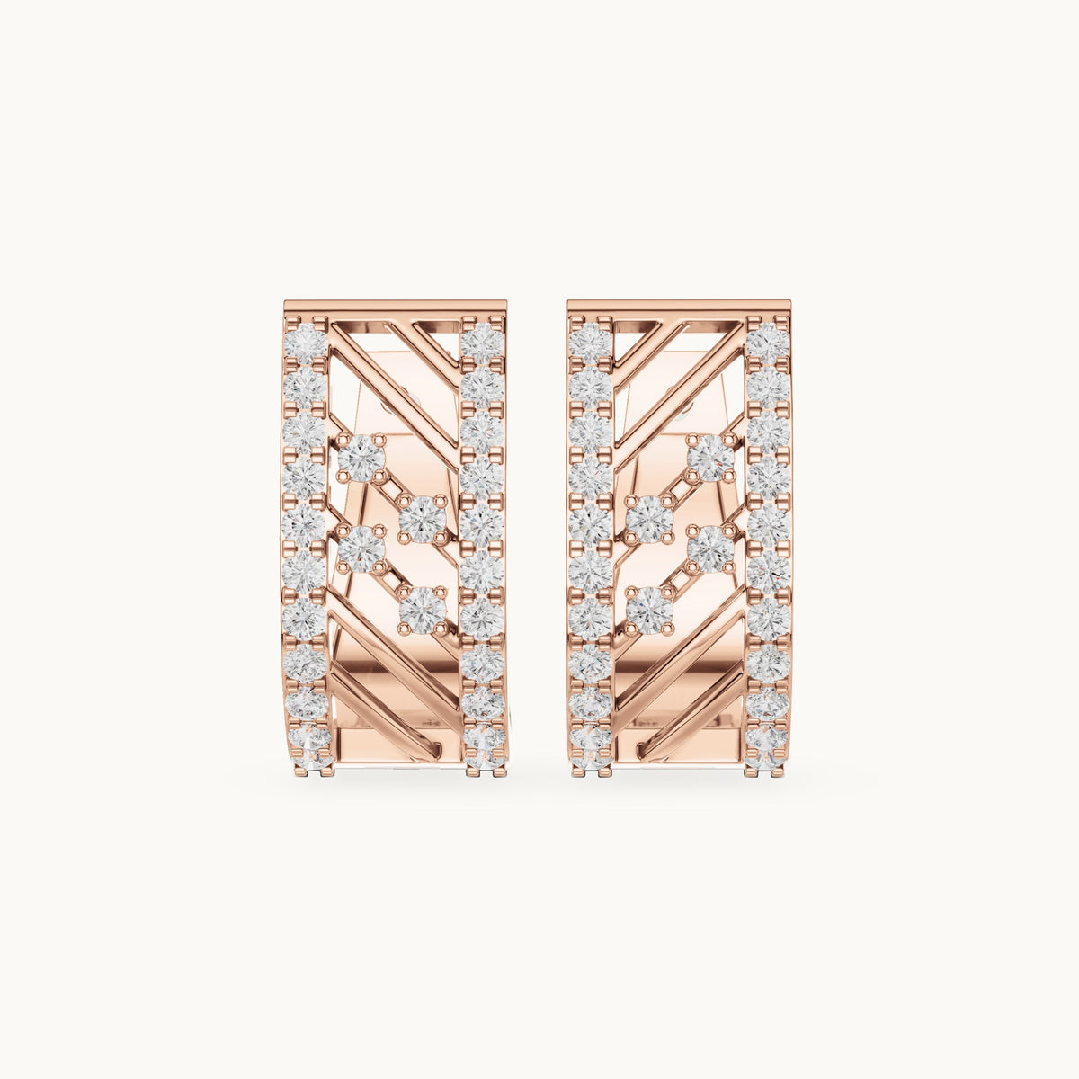 Round lab-grown diamond lattice huggie hoop earrings in rose gold, 0.536 CT TW, view 4