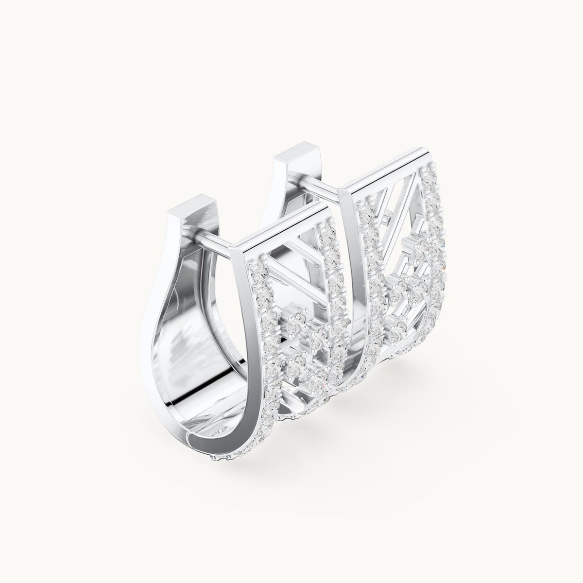 Round lab-grown diamond lattice huggie hoop earrings in white gold, 0.536 CT TW, view 1