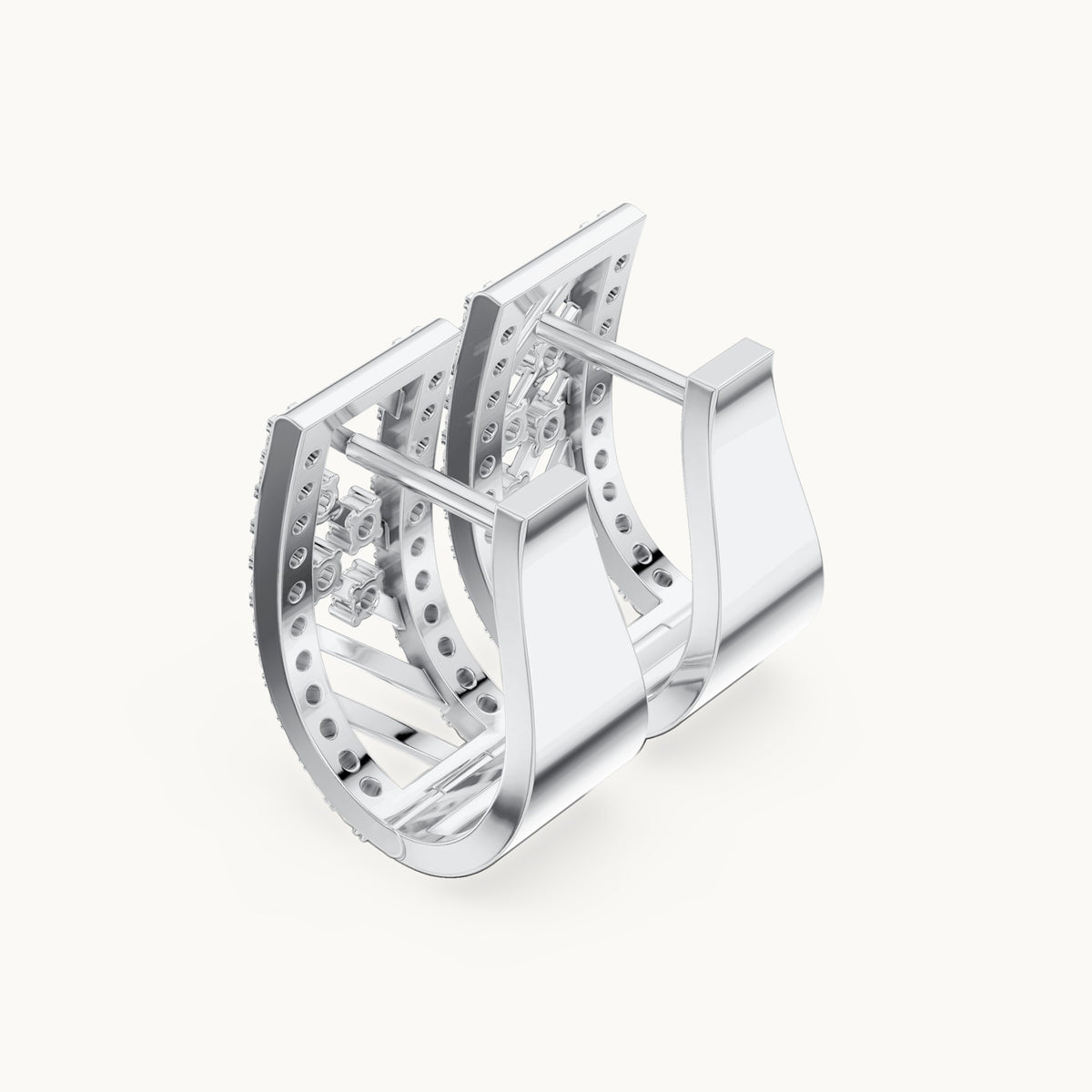 Round lab-grown diamond lattice huggie hoop earrings in white gold, 0.536 CT TW, view 2