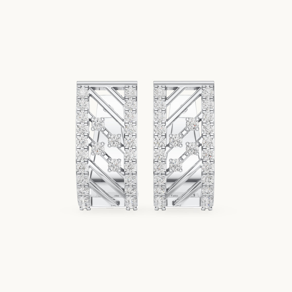 Round lab-grown diamond lattice huggie hoop earrings in white gold, 0.536 CT TW, view 4
