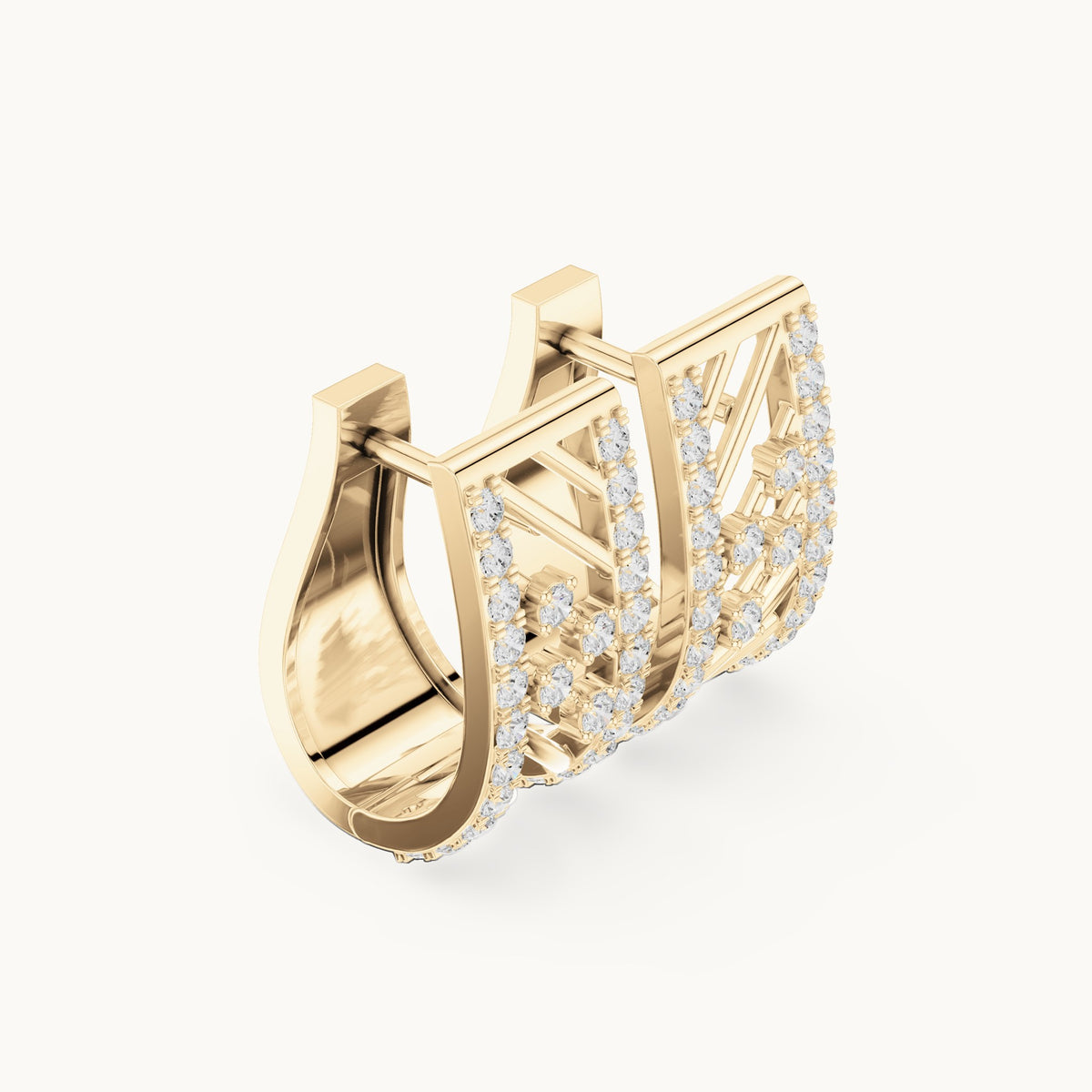 Round lab-grown diamond lattice huggie hoop earrings in yellow gold, 0.536 CT TW, view 1
