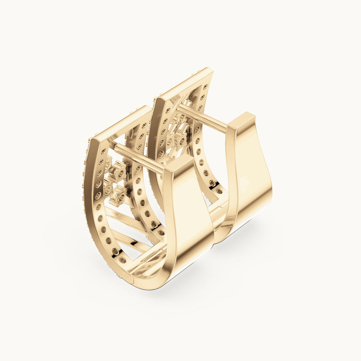 Round lab-grown diamond lattice huggie hoop earrings in yellow gold, 0.536 CT TW, view 2
