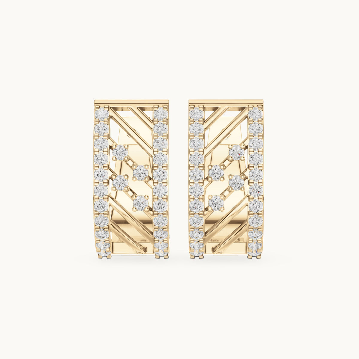 Round lab-grown diamond lattice huggie hoop earrings in yellow gold, 0.536 CT TW, view 4