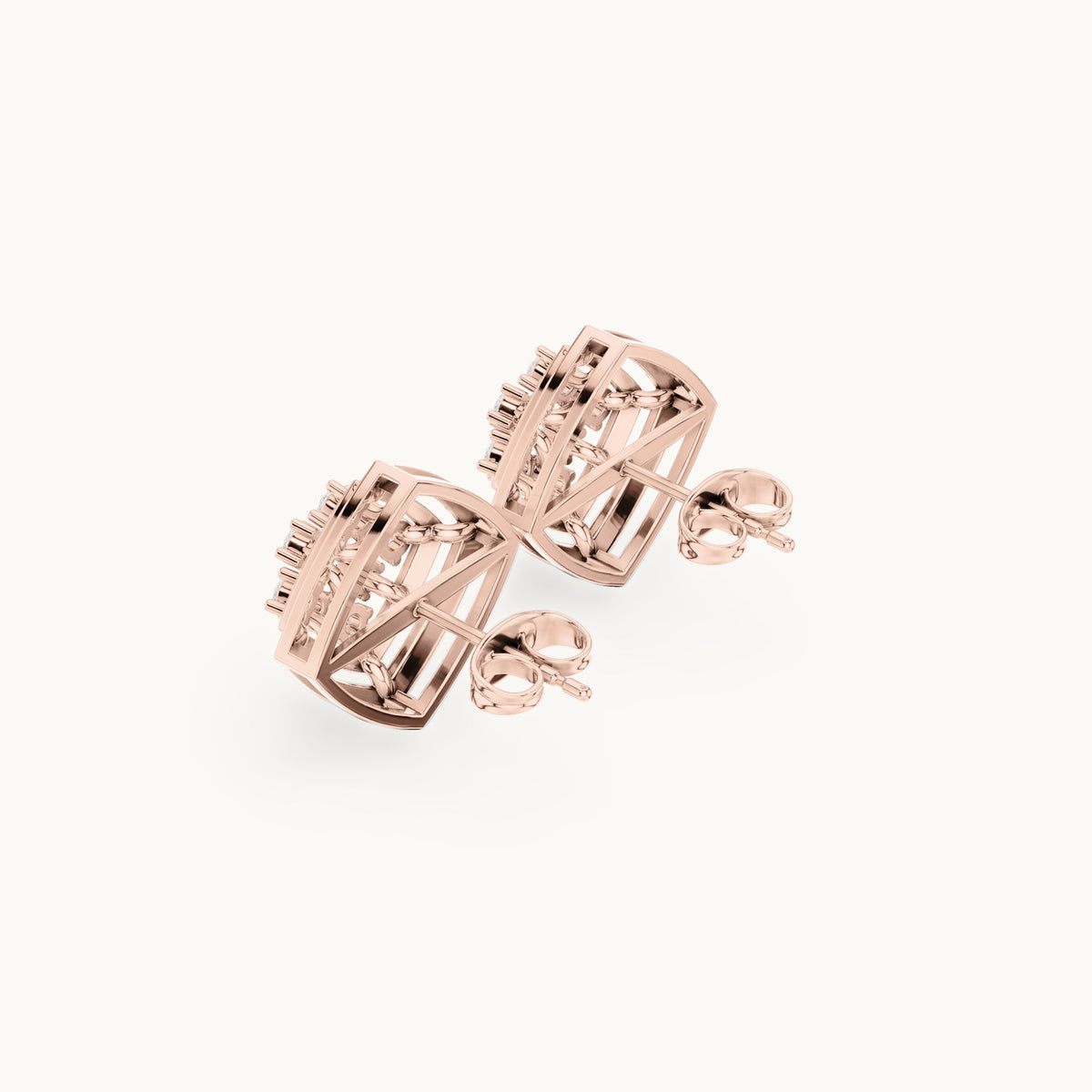Round lab-grown diamond cushion-shape cluster stud earrings in rose gold, 0.64 CT TW, view 2