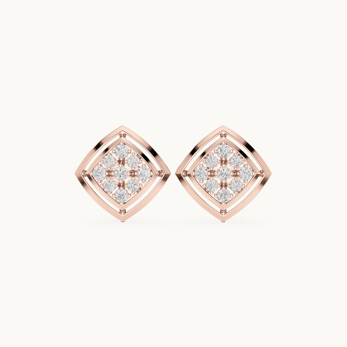 Round lab-grown diamond cushion-shape cluster stud earrings in rose gold, 0.64 CT TW, view 4