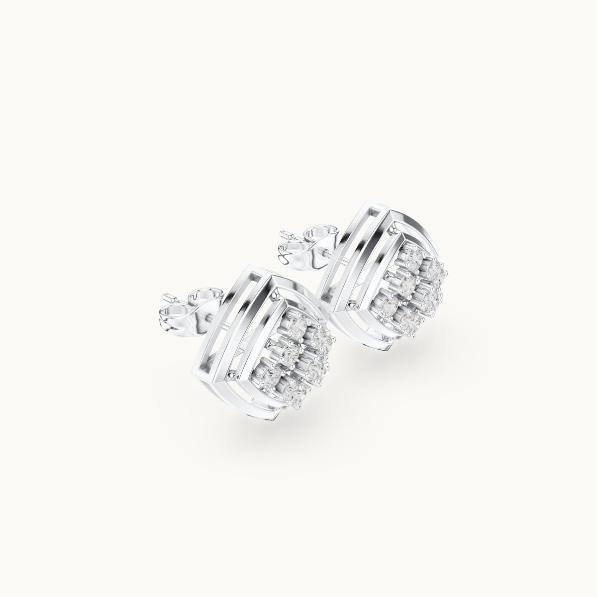 Round lab-grown diamond cushion-shape cluster stud earrings in white gold, 0.64 CT TW, view 1