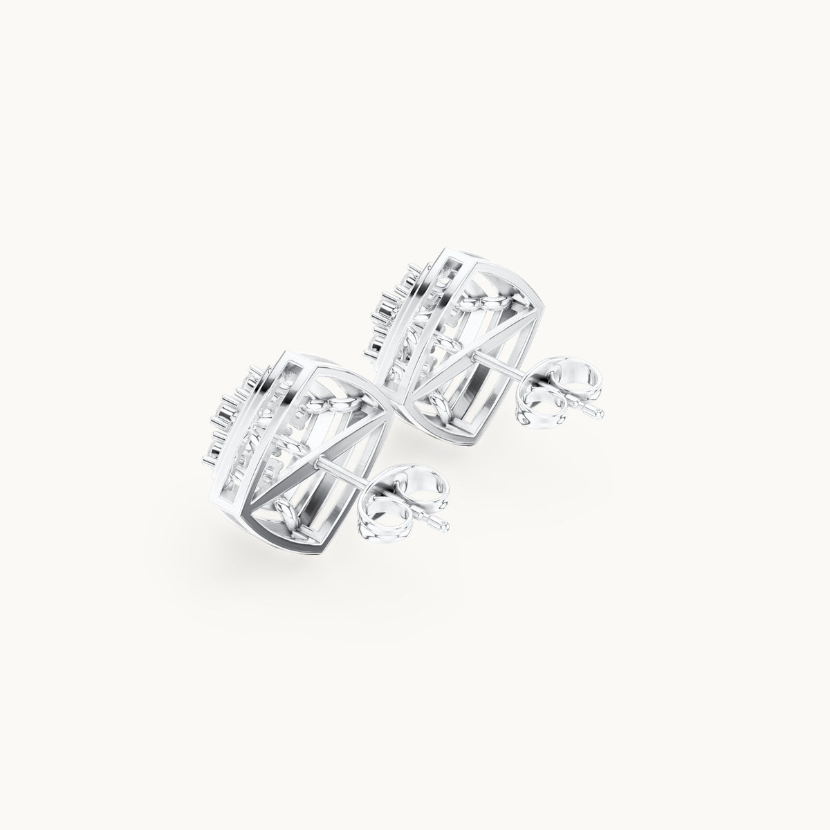 Round lab-grown diamond cushion-shape cluster stud earrings in white gold, 0.64 CT TW, view 2