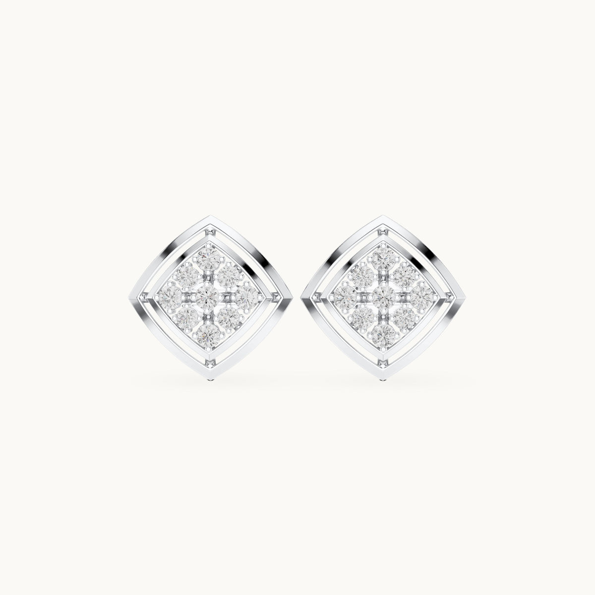 Round lab-grown diamond cushion-shape cluster stud earrings in white gold, 0.64 CT TW, view 4