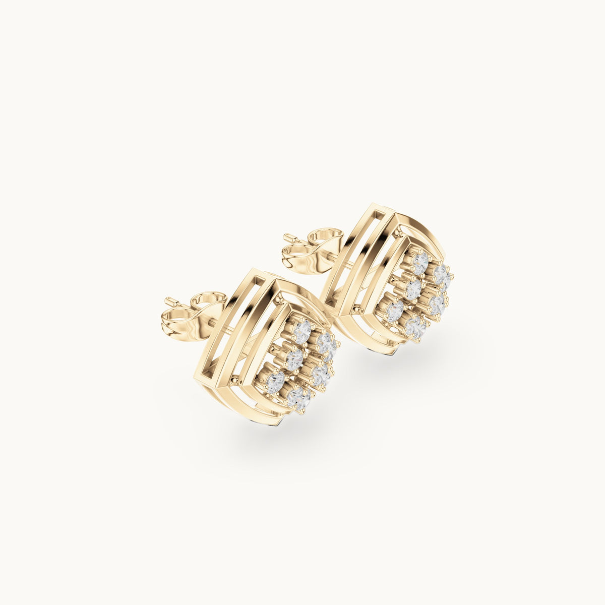 Round lab-grown diamond cushion-shape cluster stud earrings in yellow gold, 0.64 CT TW, view 1