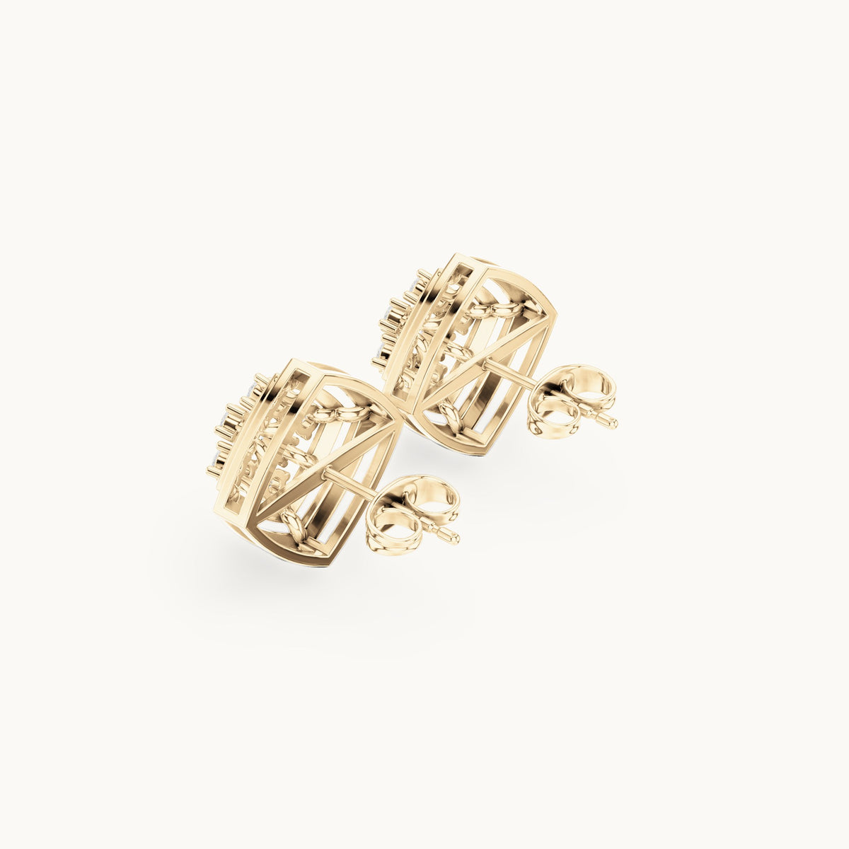 Round lab-grown diamond cushion-shape cluster stud earrings in yellow gold, 0.64 CT TW, view 2