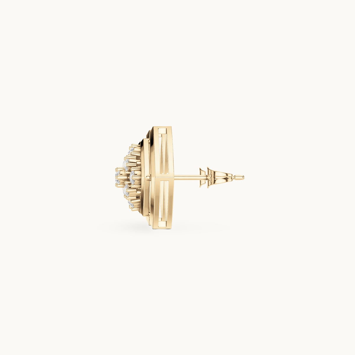 Round lab-grown diamond cushion-shape cluster stud earrings in yellow gold, 0.64 CT TW, view 3