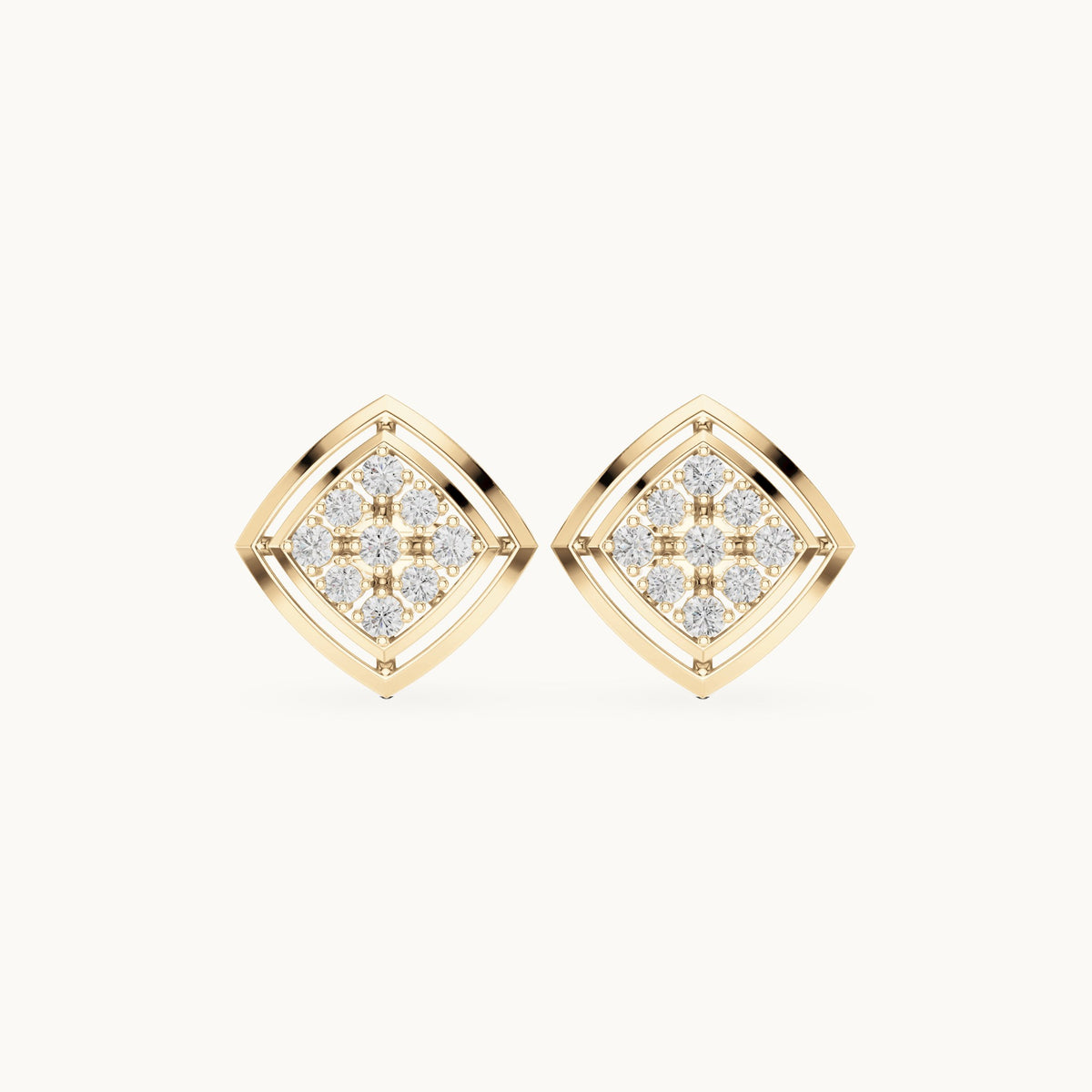 Round lab-grown diamond cushion-shape cluster stud earrings in yellow gold, 0.64 CT TW, view 4