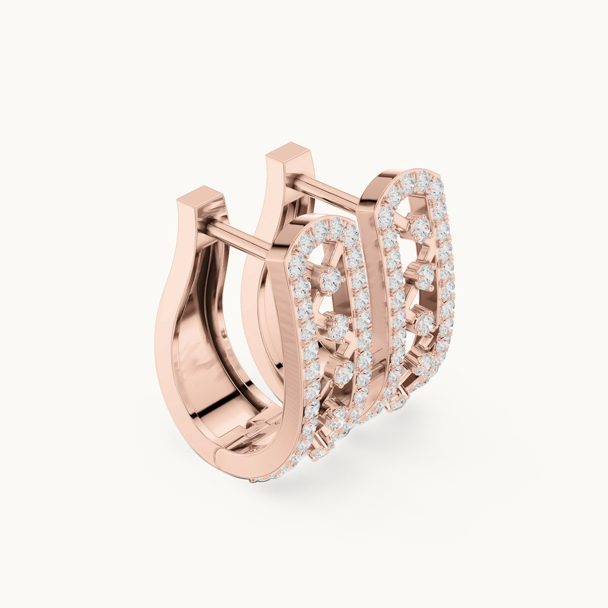 Round lab-grown diamond openwork huggie hoop earrings in rose gold, 0.394 CT TW, view 1