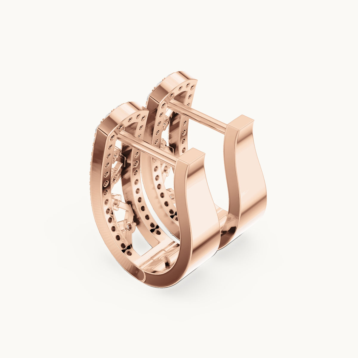 Round lab-grown diamond openwork huggie hoop earrings in rose gold, 0.394 CT TW, view 2
