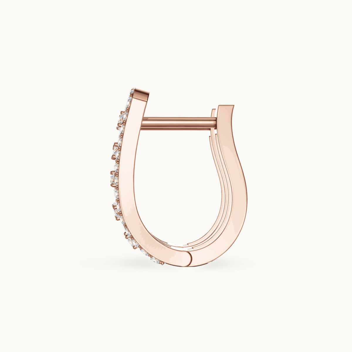 Round lab-grown diamond openwork huggie hoop earrings in rose gold, 0.394 CT TW, view 3