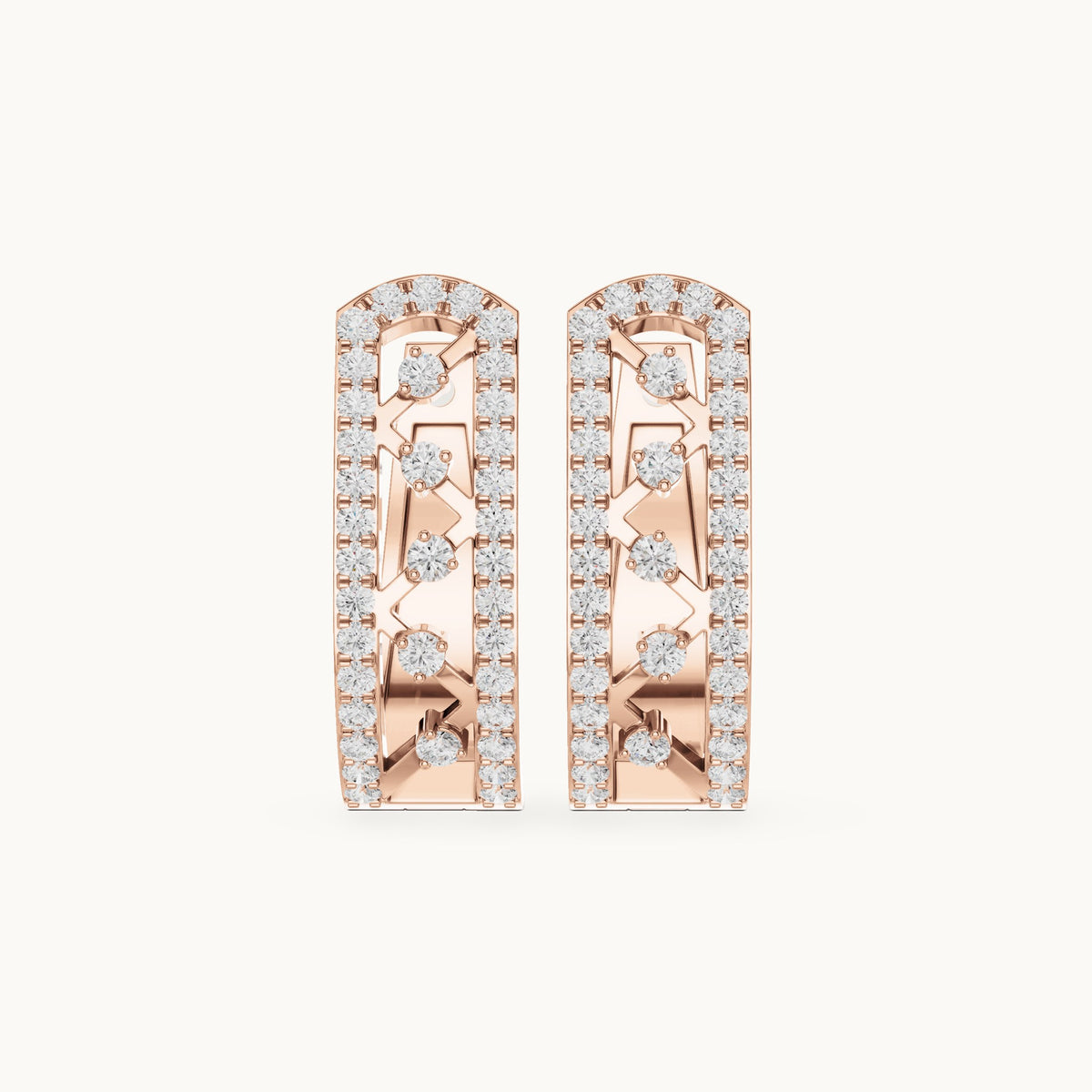 Round lab-grown diamond openwork huggie hoop earrings in rose gold, 0.394 CT TW, view 4