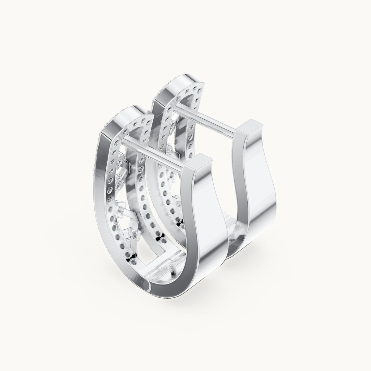 Round lab-grown diamond openwork huggie hoop earrings in white gold, 0.394 CT TW, view 2