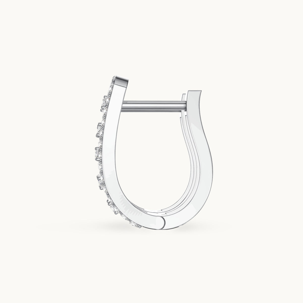 Round lab-grown diamond openwork huggie hoop earrings in white gold, 0.394 CT TW, view 3
