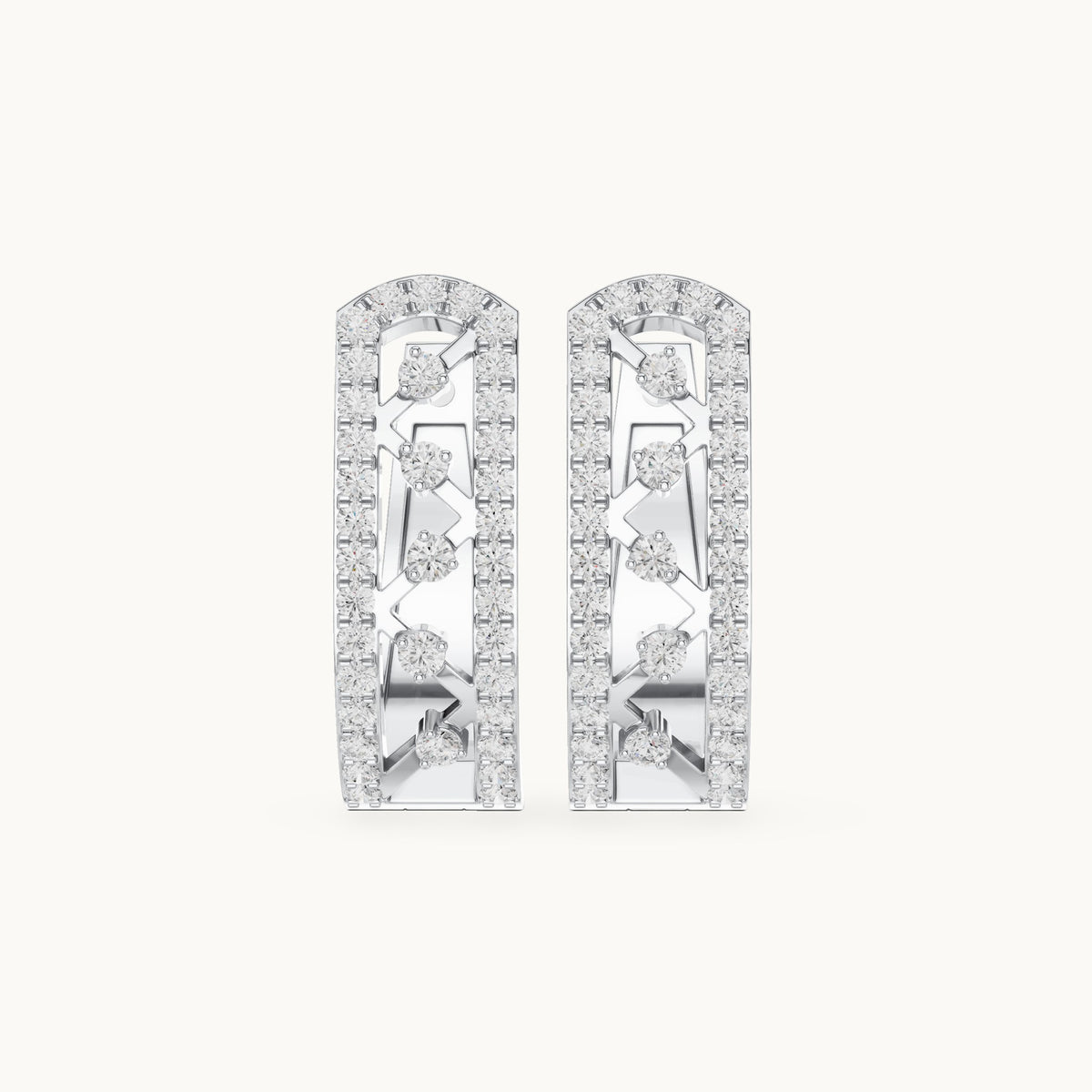 Round lab-grown diamond openwork huggie hoop earrings in white gold, 0.394 CT TW, view 4