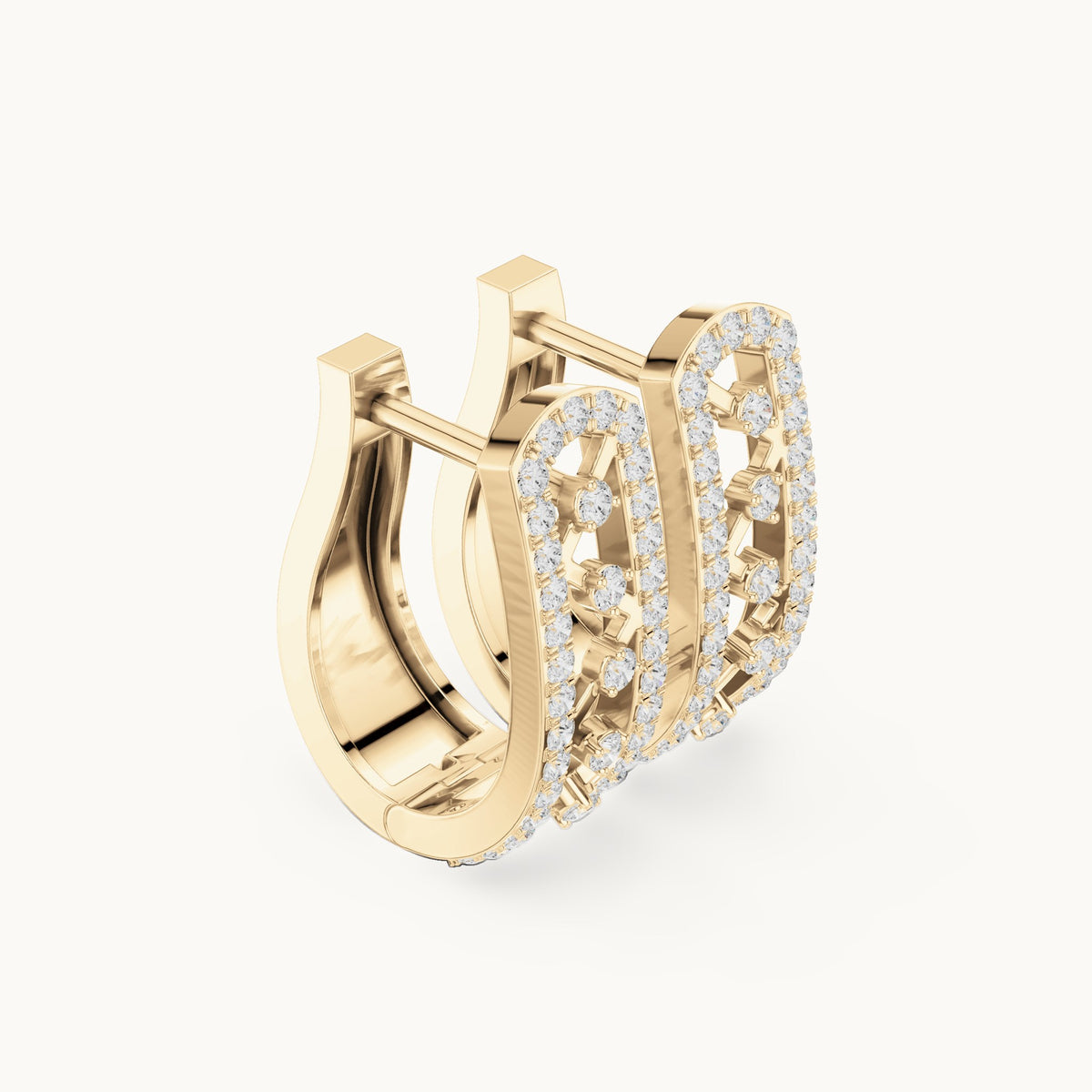 Round lab-grown diamond openwork huggie hoop earrings in yellow gold, 0.394 CT TW, view 1