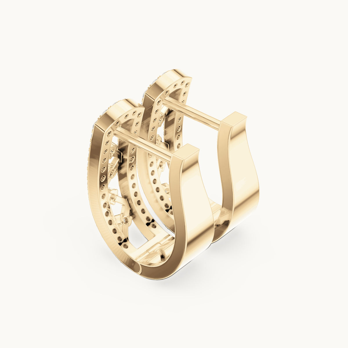Round lab-grown diamond openwork huggie hoop earrings in yellow gold, 0.394 CT TW, view 2