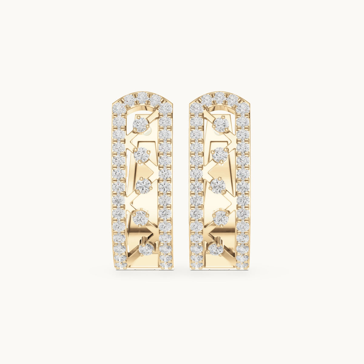 Round lab-grown diamond openwork huggie hoop earrings in yellow gold, 0.394 CT TW, view 4